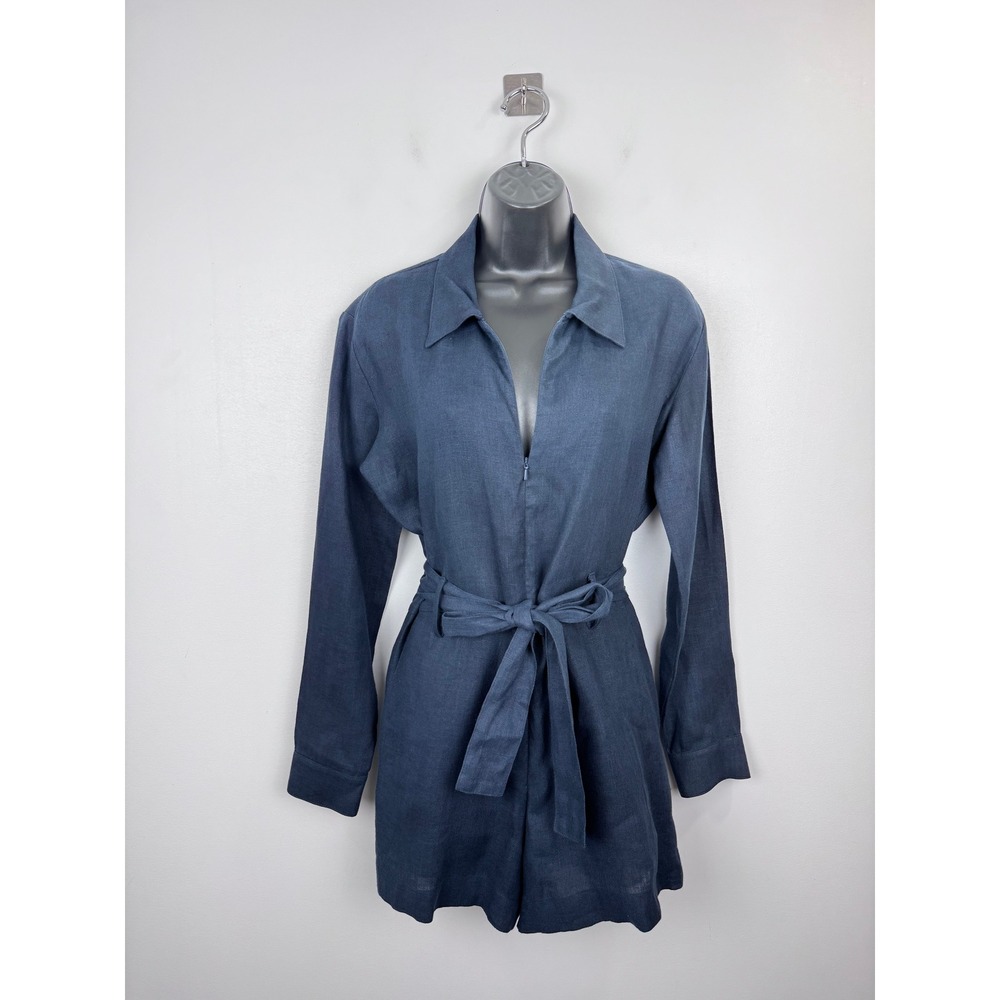 Rivet Utility Women Navy Trendsetter Linen Utility Romper Size Small